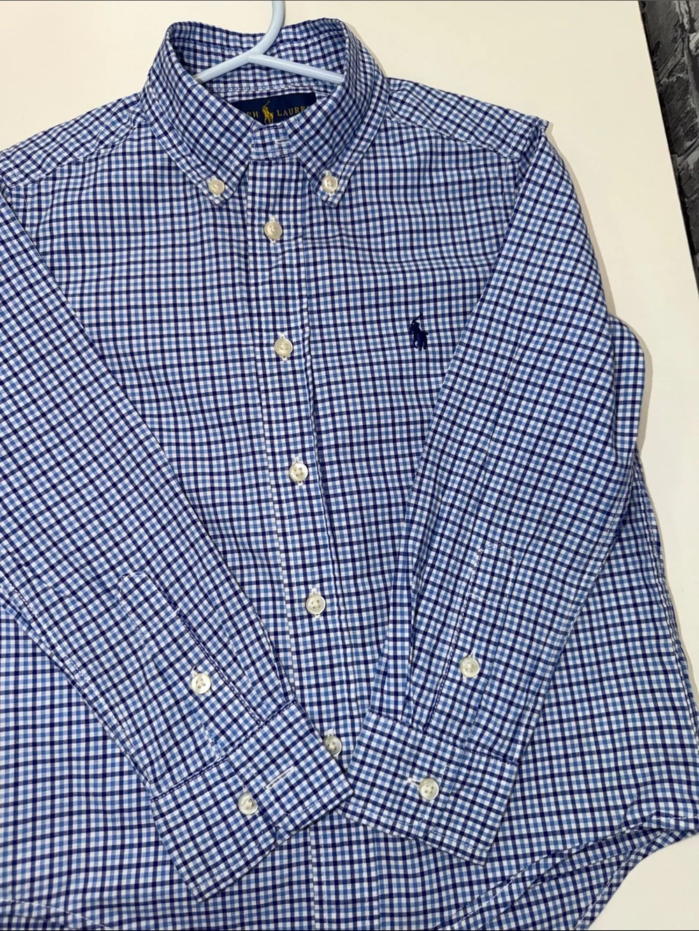 Ralph Lauren boy's Navy and White Gingham Button-Down Shirt